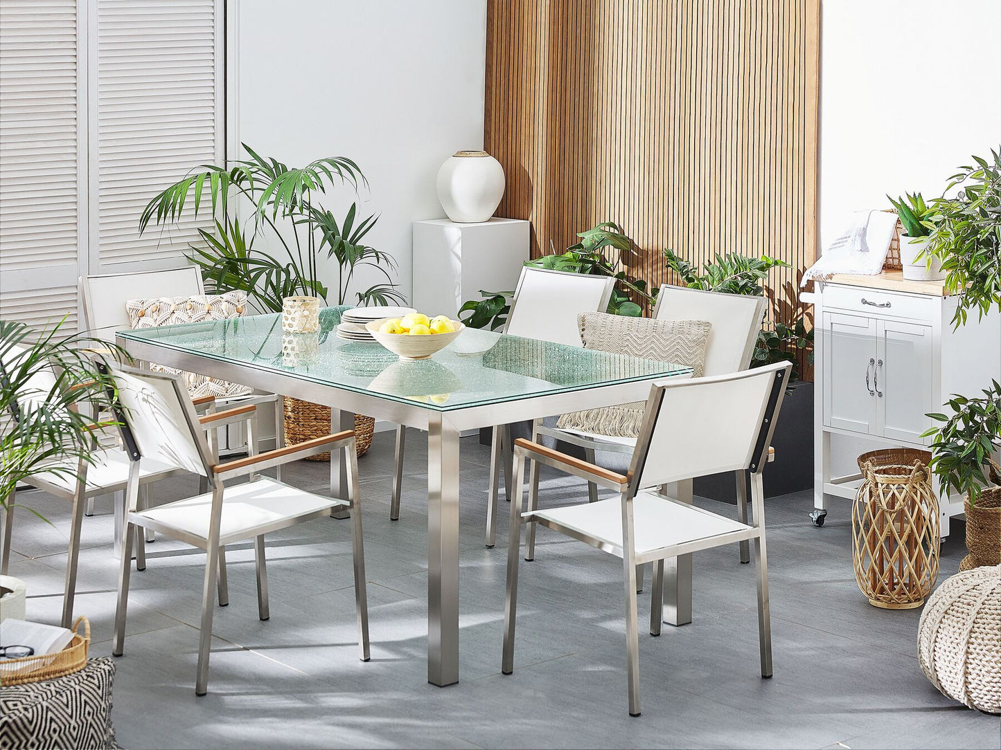 Garden Dining Set 6 Seater GROSSETO Cracked Glass Transparent/ White