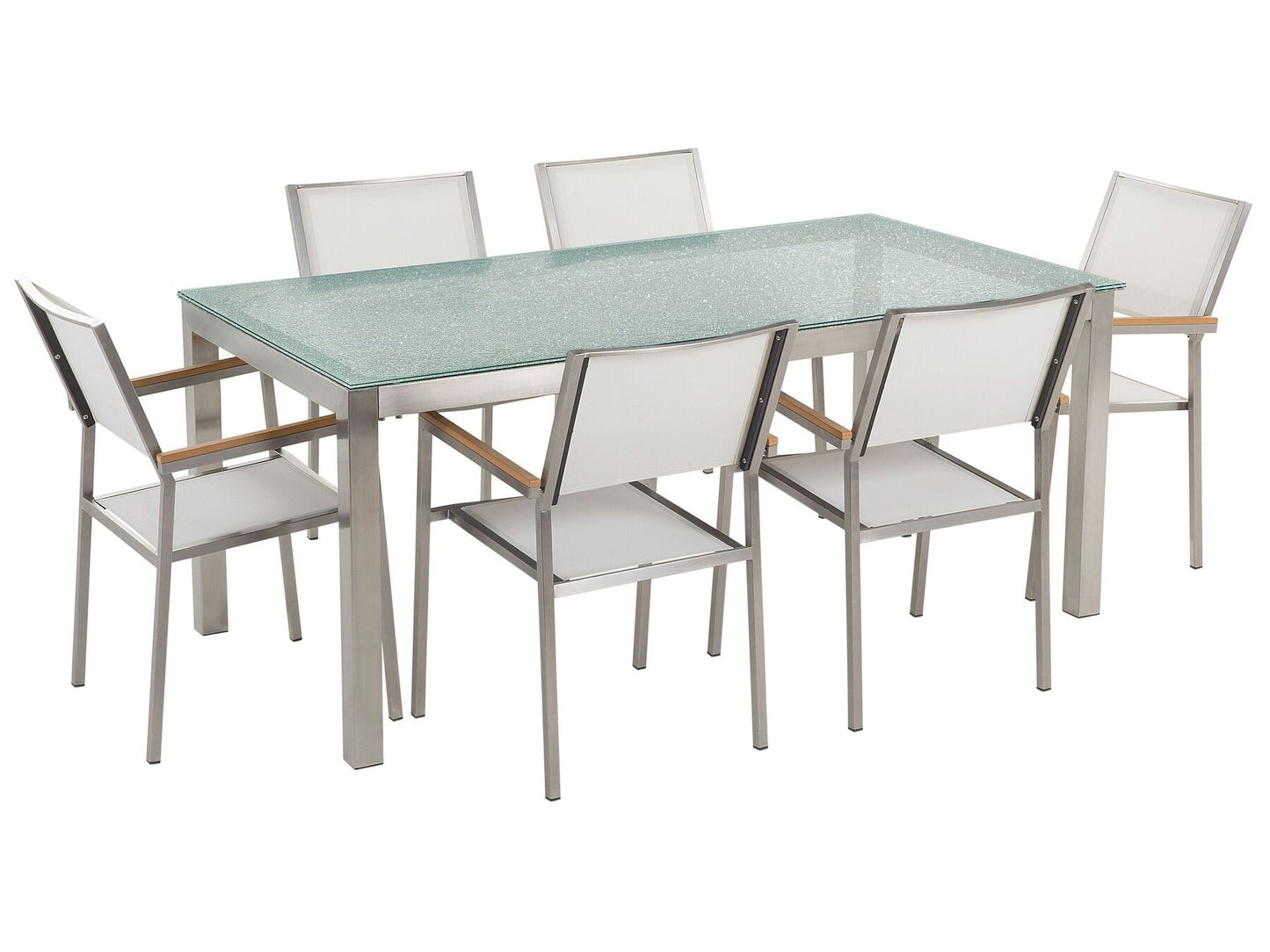 Garden Dining Set 6 Seater GROSSETO Cracked Glass Transparent/ White