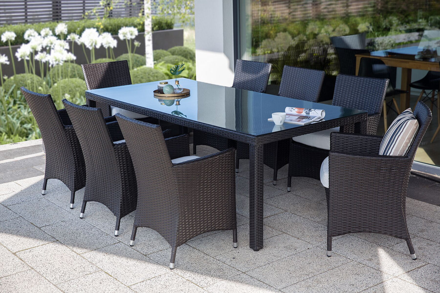 Garden Dining Set 8 Seater ITALY with Cushions PE Rattan Brown