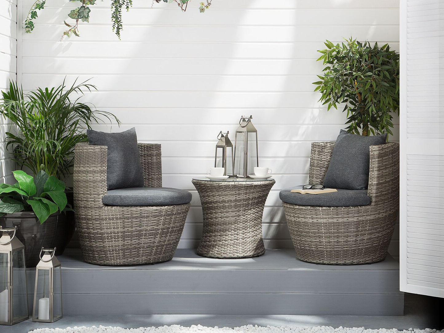 Bistro Set with Cushions CAPRI PE Rattan Grey