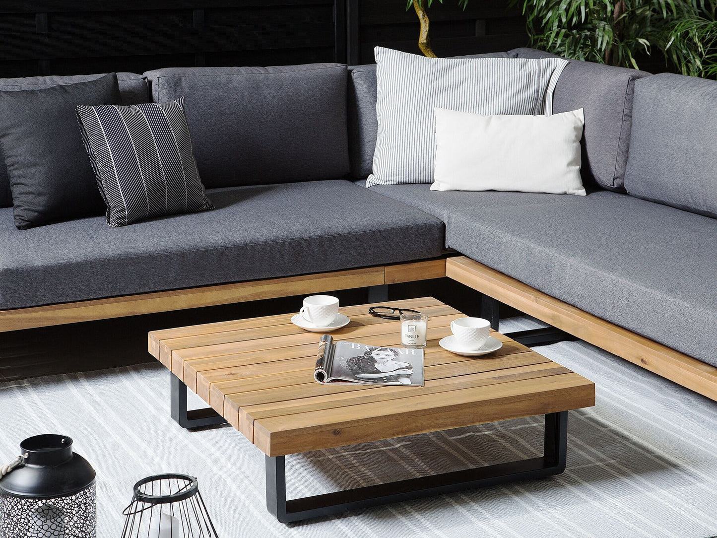 Garden Corner Sofa with Table 5 Seater MYKONOS Right Hand Certified Acacia Wood Dark Grey
