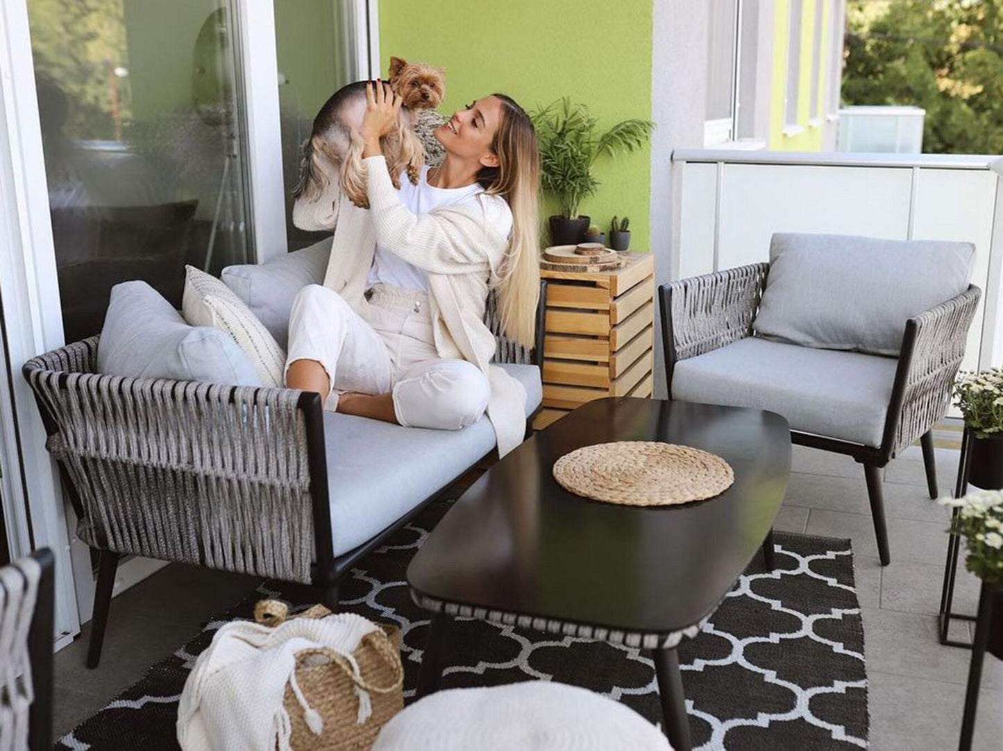 Garden Lounge Set with Table 4 Seater PREVEZA PE Rattan Grey