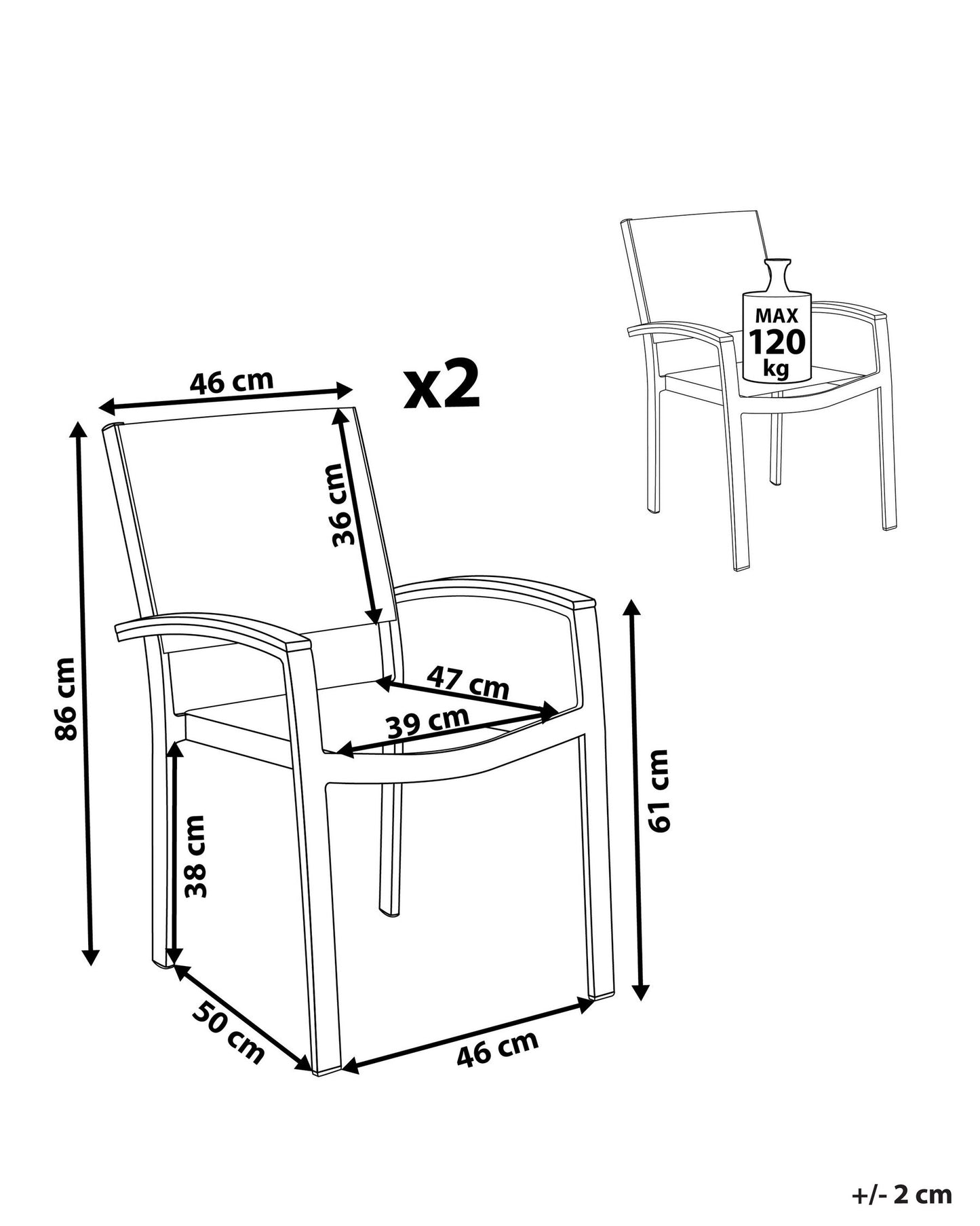 Set of 2 Garden Chairs PERETA Metal Grey
