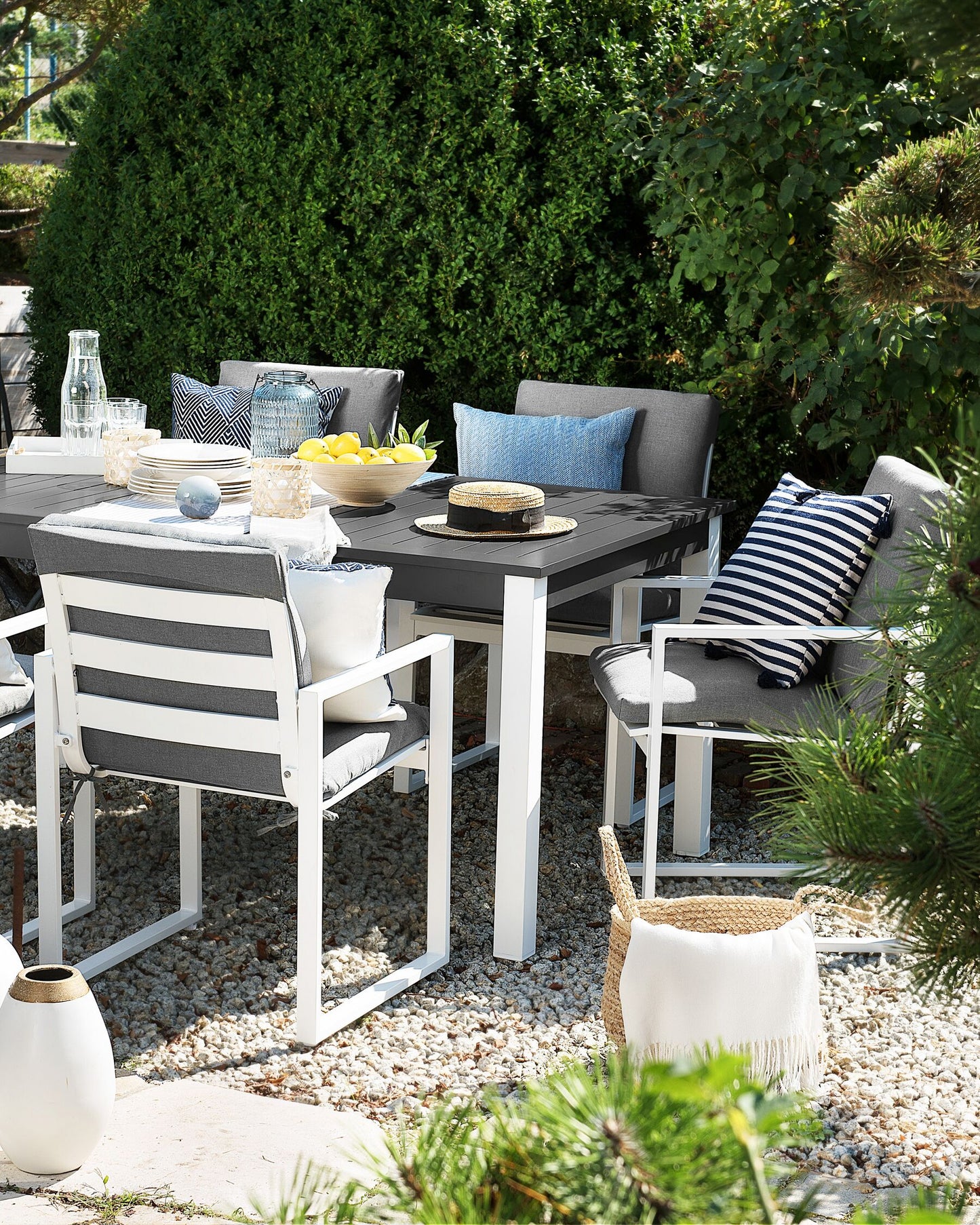 Garden Dining Set 6 Seater PANCOLE with Cushions Metal Grey