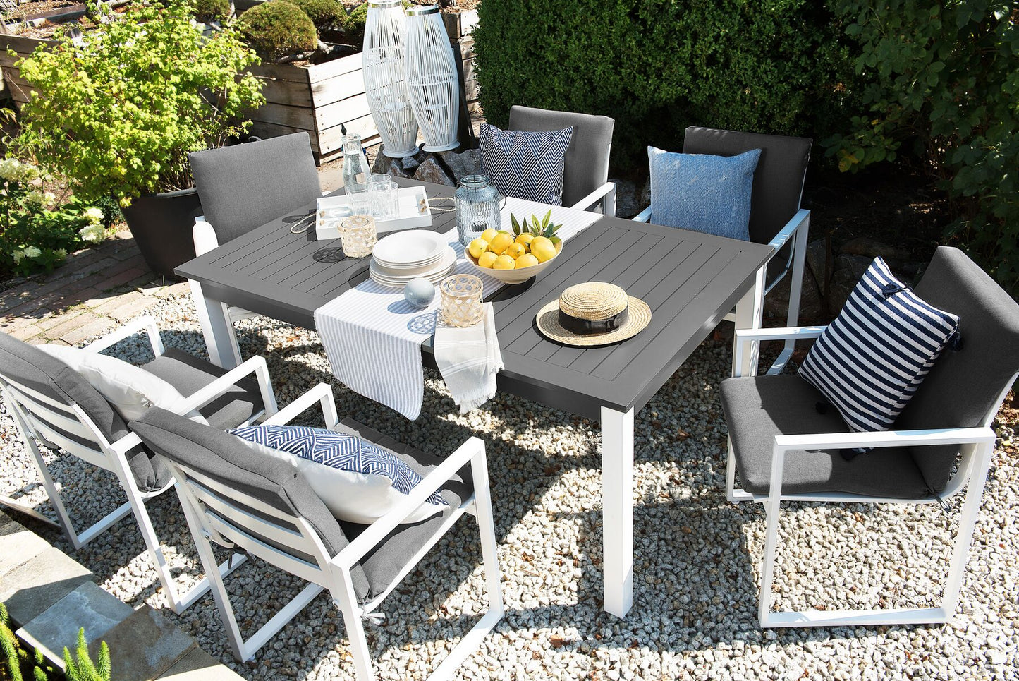 Garden Dining Set 6 Seater PANCOLE with Cushions Metal Grey