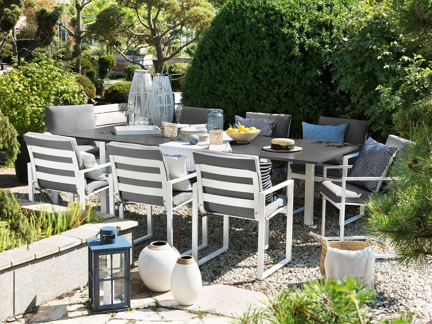 Garden Dining Set 8 Seater PANCOLE with Cushions Metal Grey