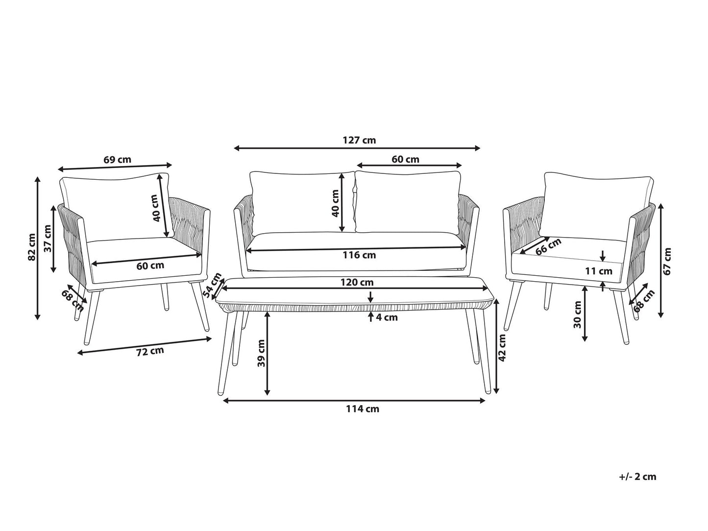 Garden Lounge Set with Table 4 Seater PREVEZA PE Rattan Grey