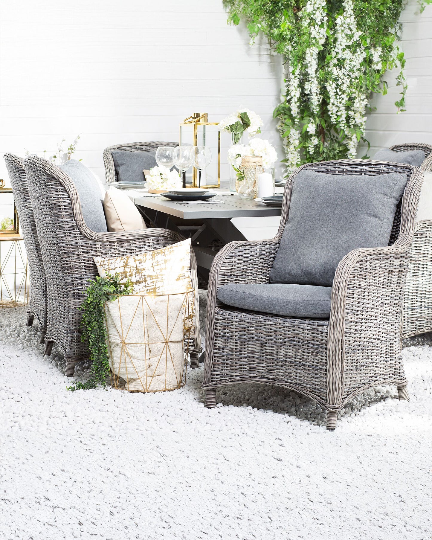 Garden Dining Set 6 Seater CASCAIS with Cushions PE Rattan Grey