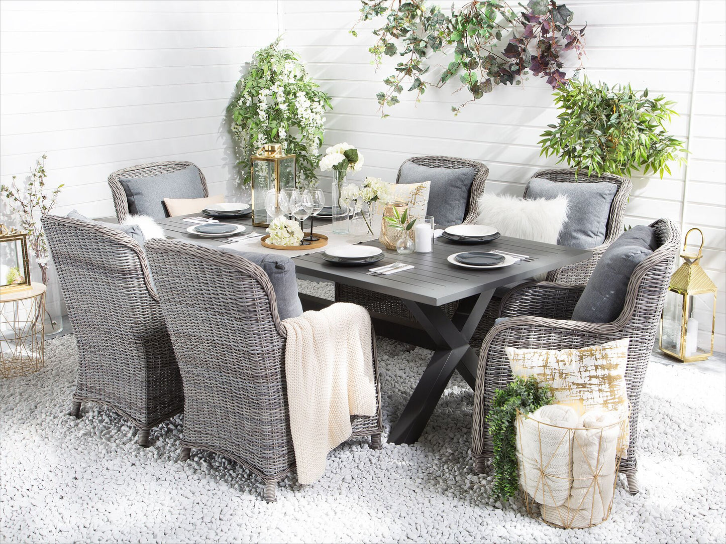 Garden Dining Set 6 Seater CASCAIS with Cushions PE Rattan Grey