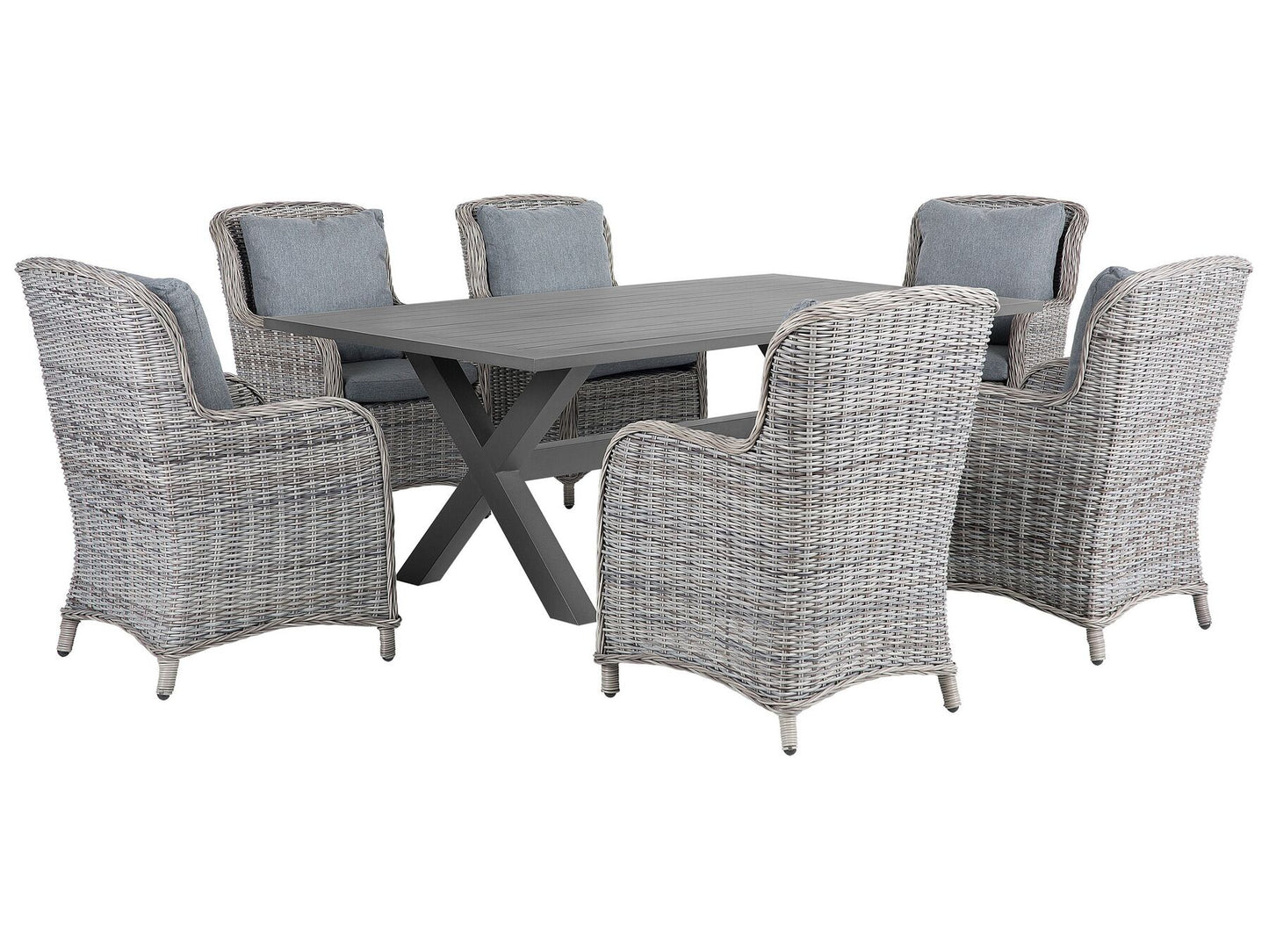 Garden Dining Set 6 Seater CASCAIS with Cushions PE Rattan Grey