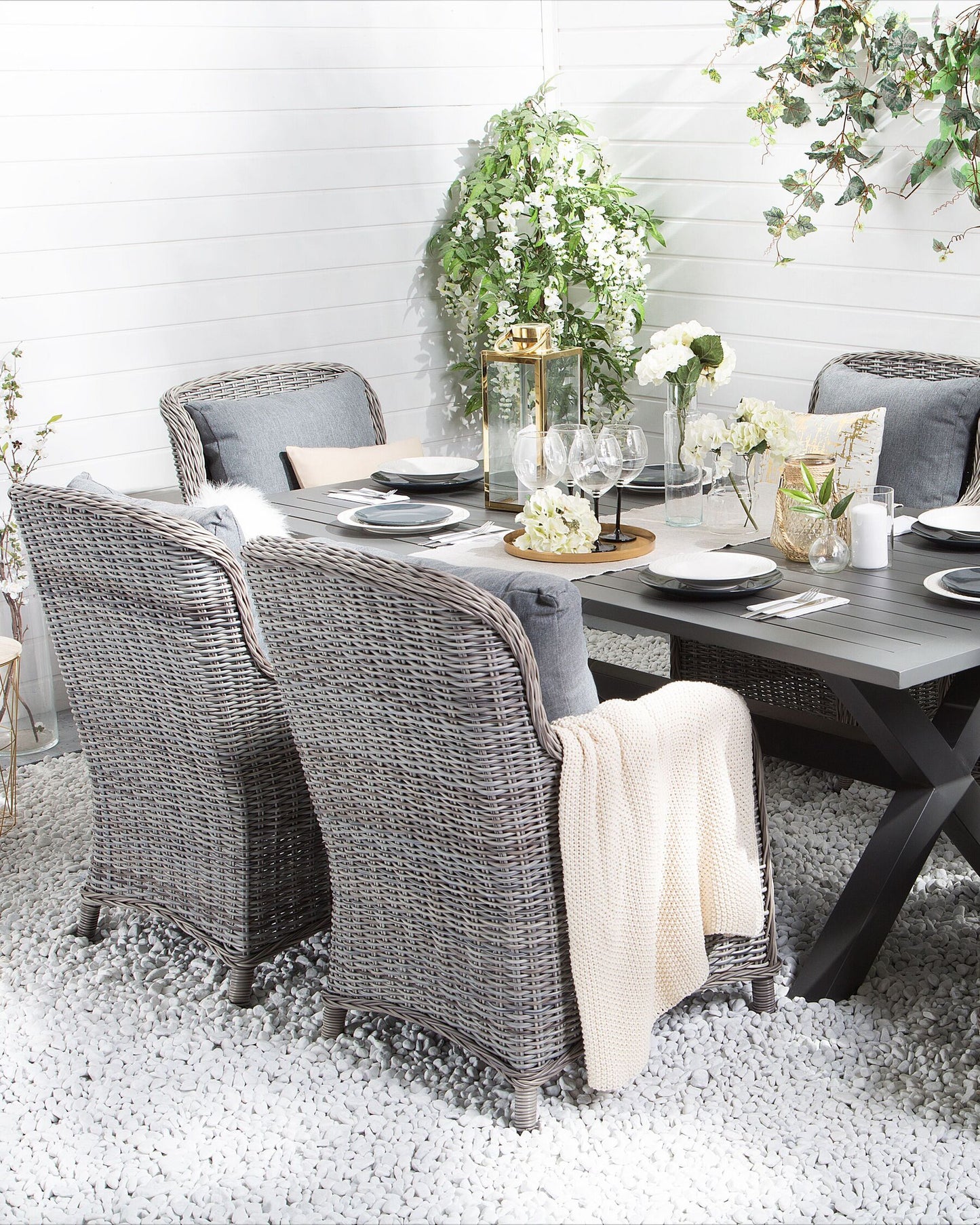 Set of 2 Garden Chairs with Cushions CASCAIS PE Rattan Grey