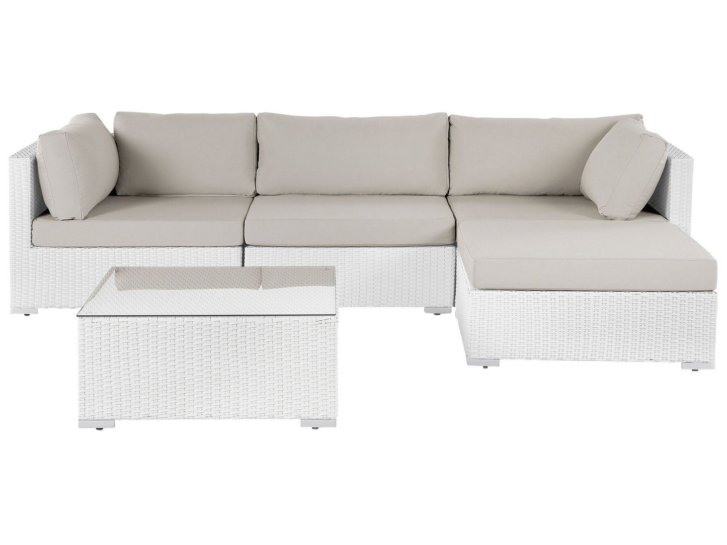 Garden Corner Sofa with Table 4 Seater SANO Left Hand Modular PE Rattan White