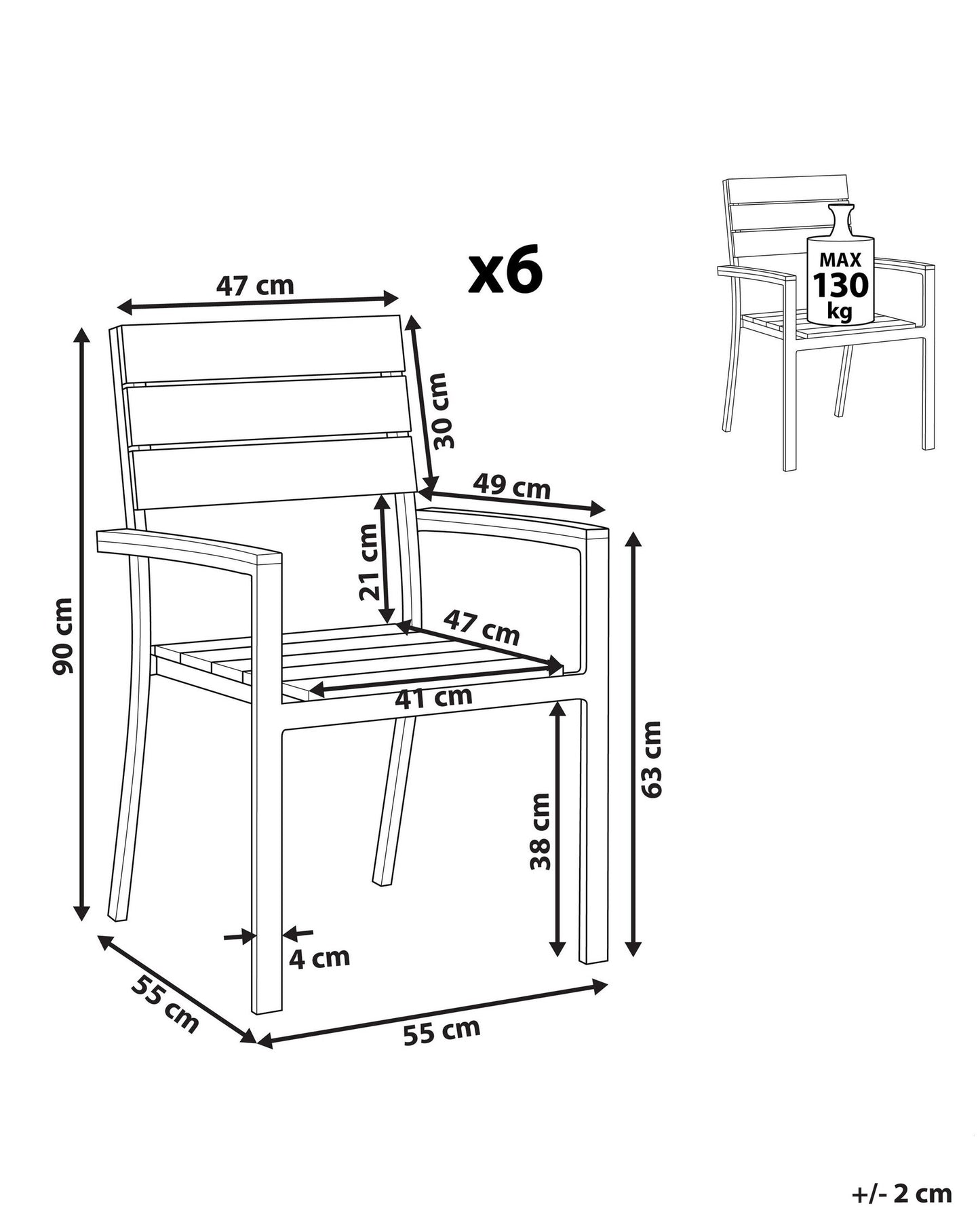 Set of 6 Garden Chairs COMO Grey