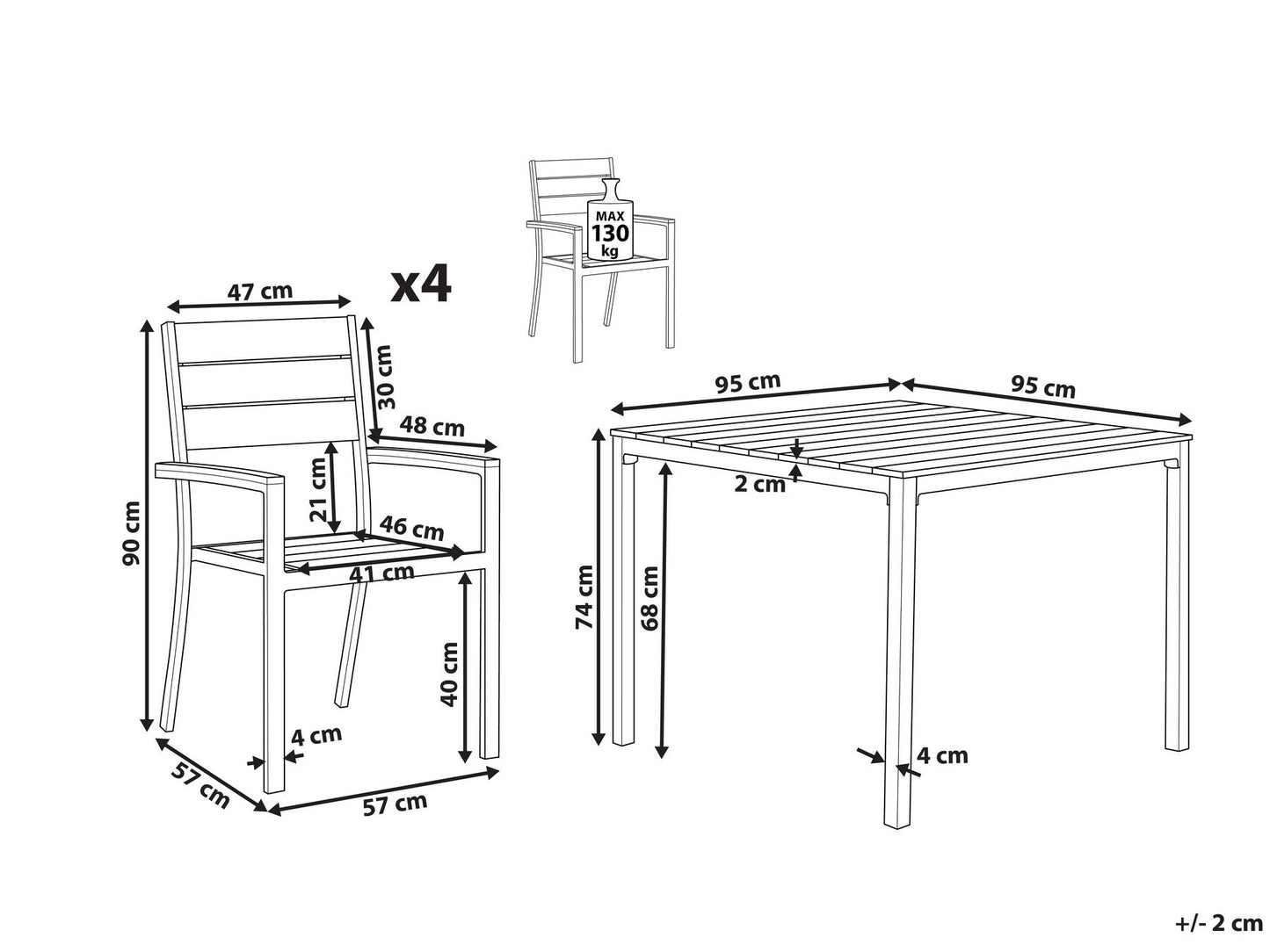 Garden Dining Set 4 Seater PRATO Grey