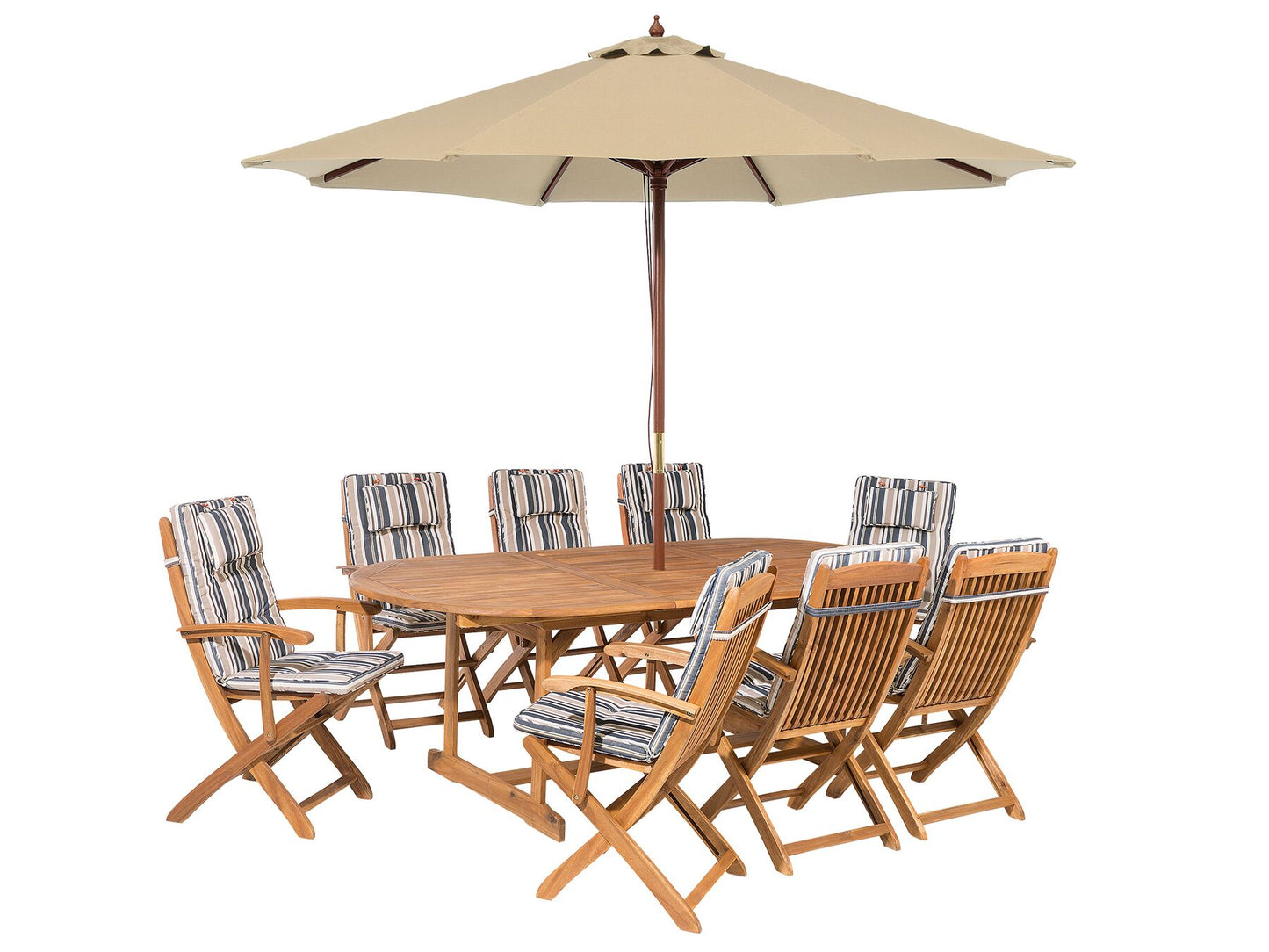 Garden Dining Set 8 Seater MAUI with Parasol Acacia Wood Multicolour