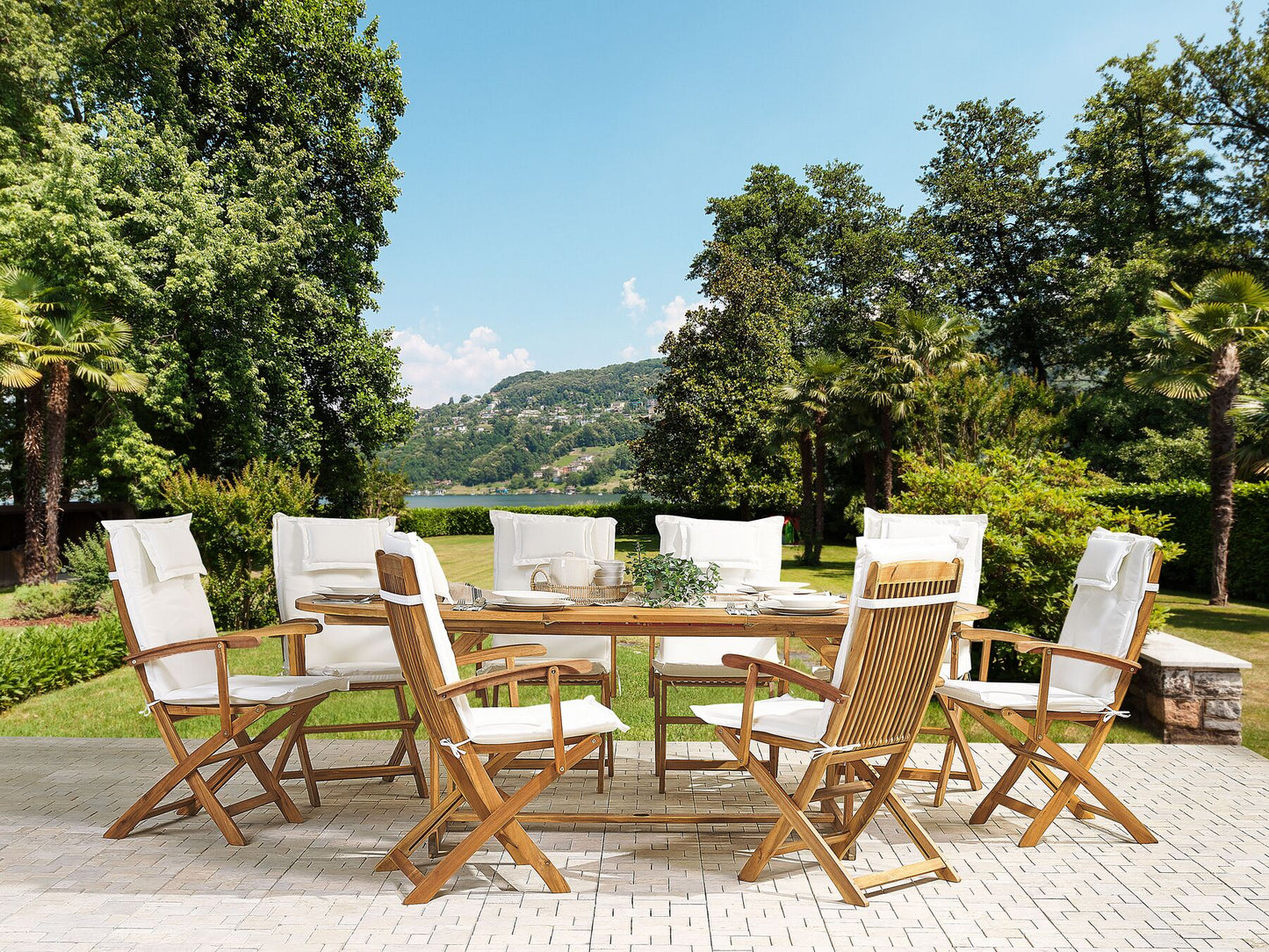 Garden Dining Set 8 Seater MAUI with Cushions Acacia Wood Off-White