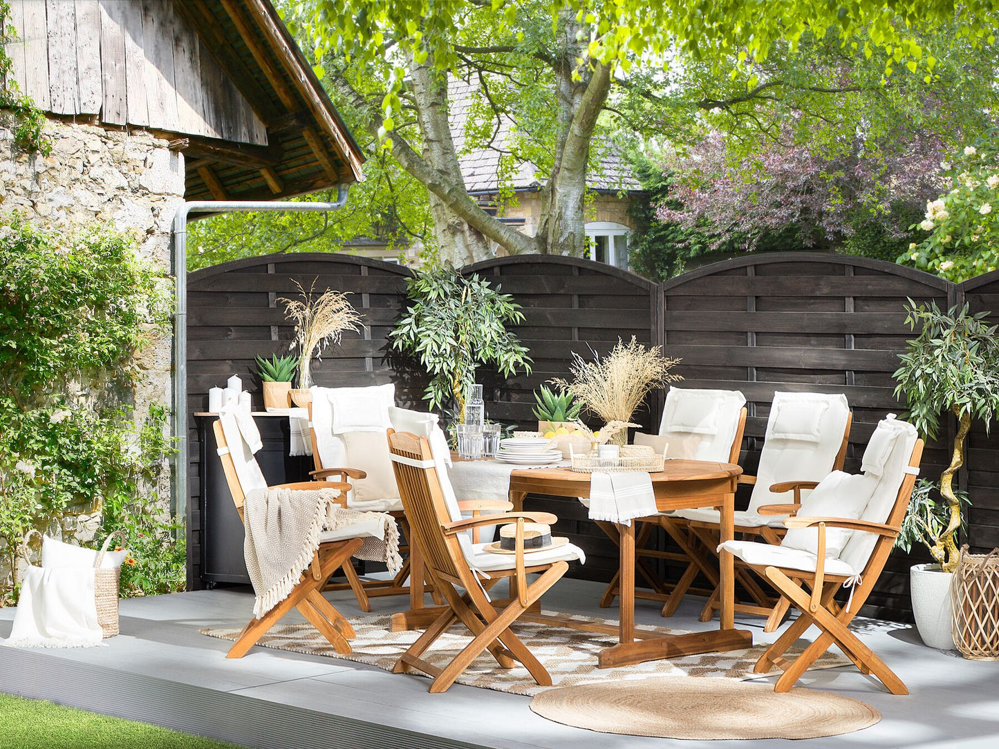 Garden Dining Set 8 Seater MAUI with Cushions Acacia Wood Off-White
