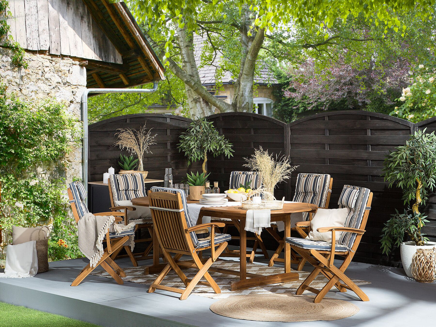Garden Dining Set 8 Seater MAUI with Cushions Acacia Wood Multicolour