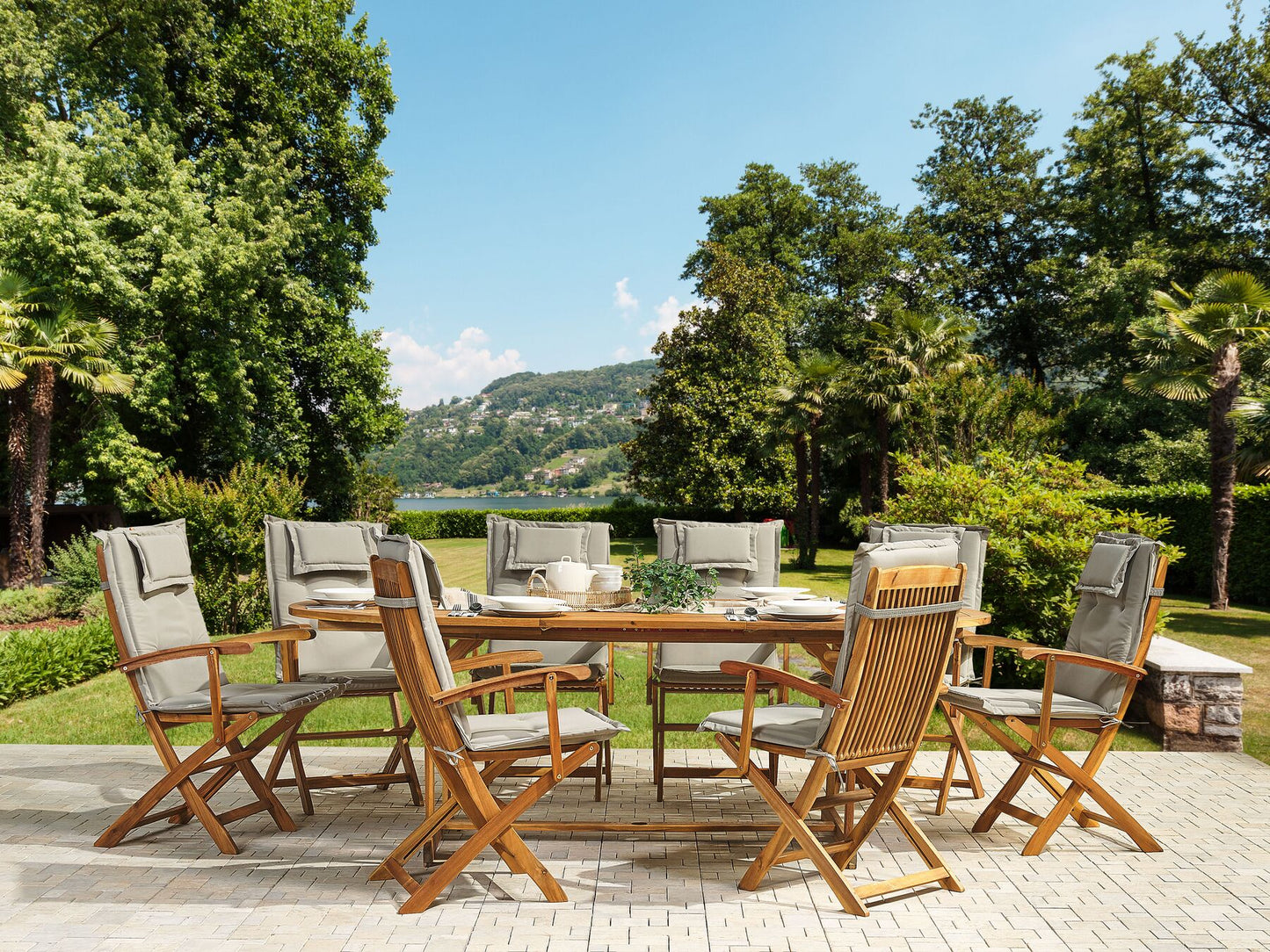Garden Dining Set 8 Seater MAUI with Cushions Acacia Wood Taupe