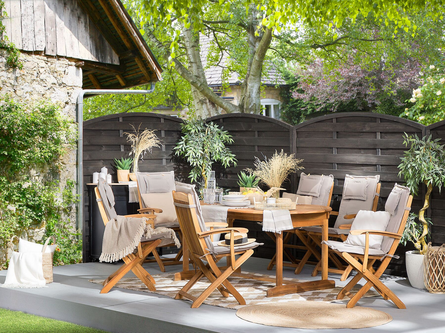 Garden Dining Set 8 Seater MAUI with Cushions Acacia Wood Taupe