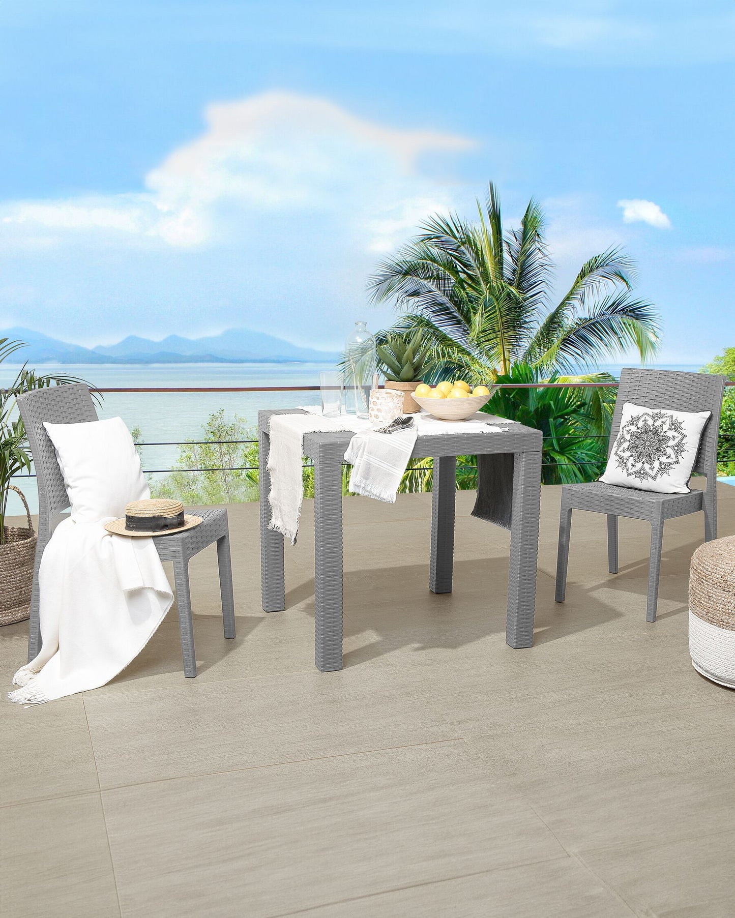 Set of 2 Garden Chairs FOSSANO Synthetic Material Light Grey