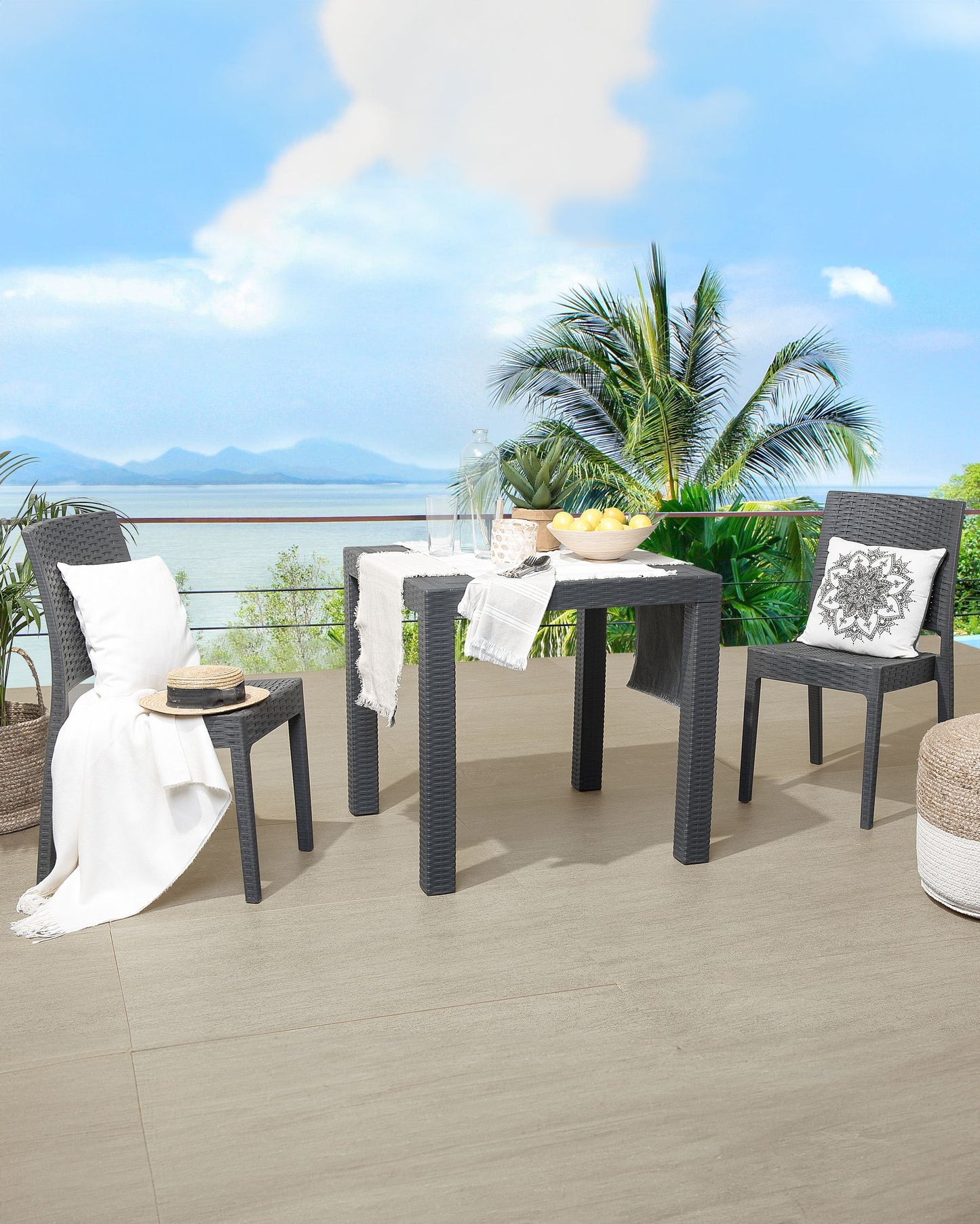 Set of 2 Garden Chairs FOSSANO Synthetic Material Graphite Grey