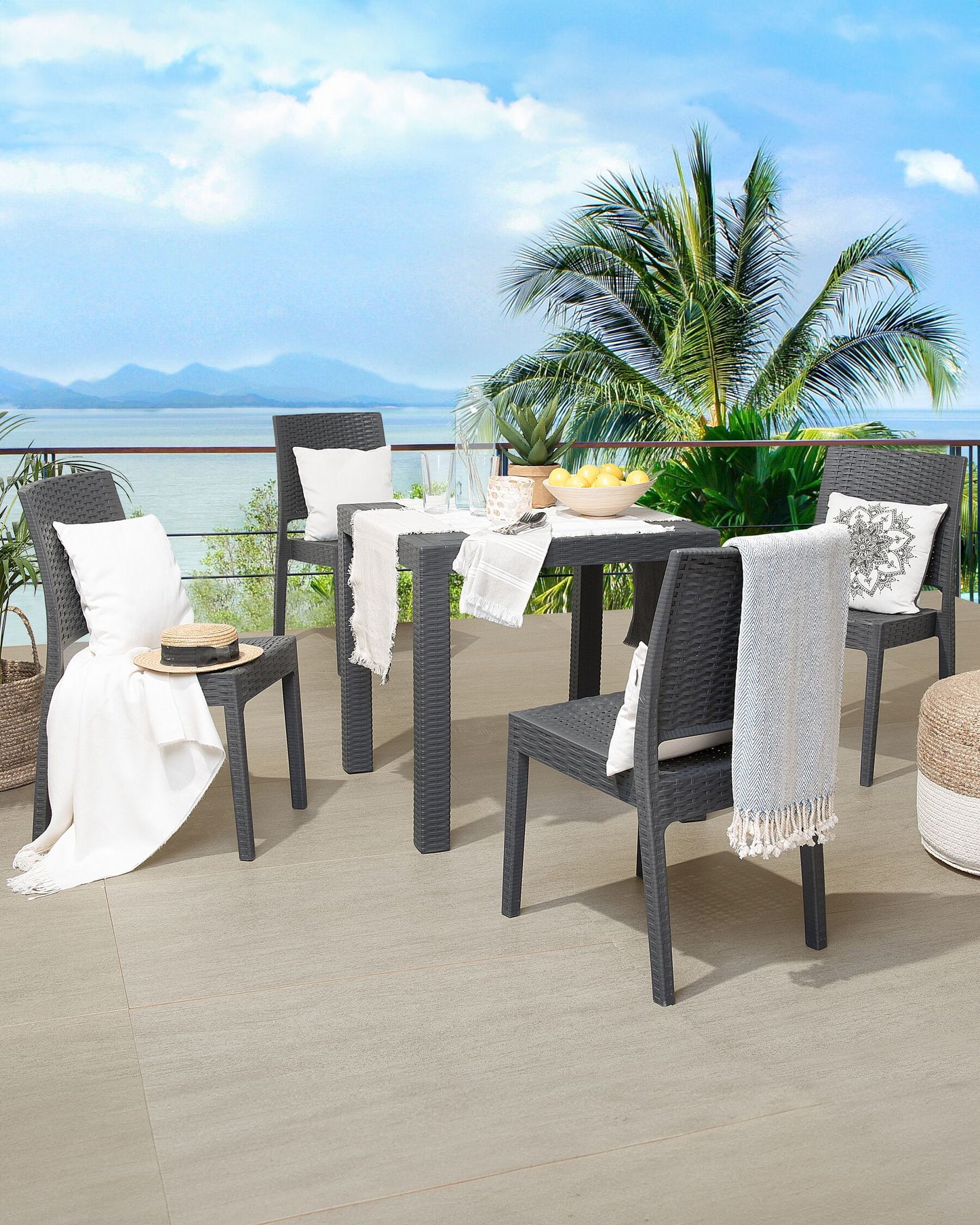 Set of 4 Garden Chairs FOSSANO Synthetic Material Graphite Grey