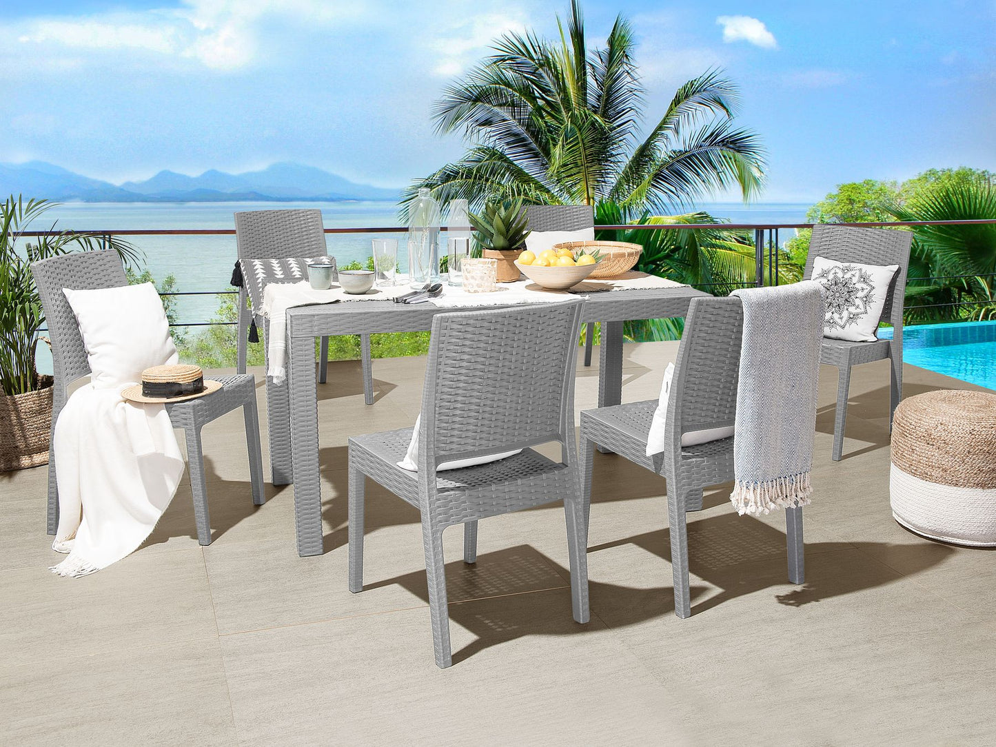 Garden Dining Set 6 Seater FOSSANO Light Grey