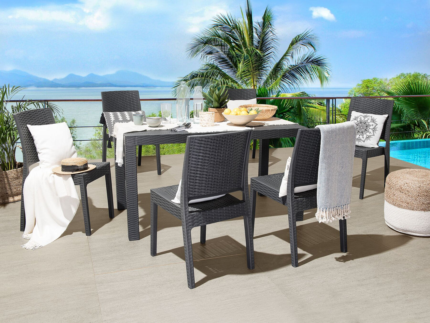 Set of 2 Garden Chairs FOSSANO Synthetic Material Graphite Grey