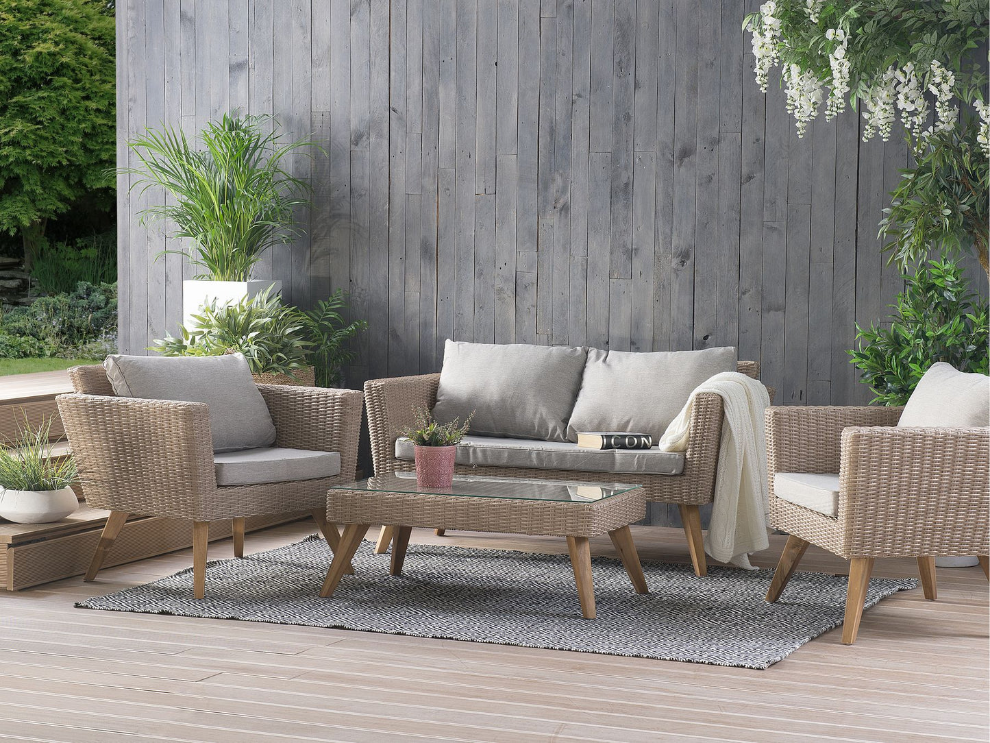 Garden Lounge Set with Table 4 Seater VITTORIA PE Rattan Grey