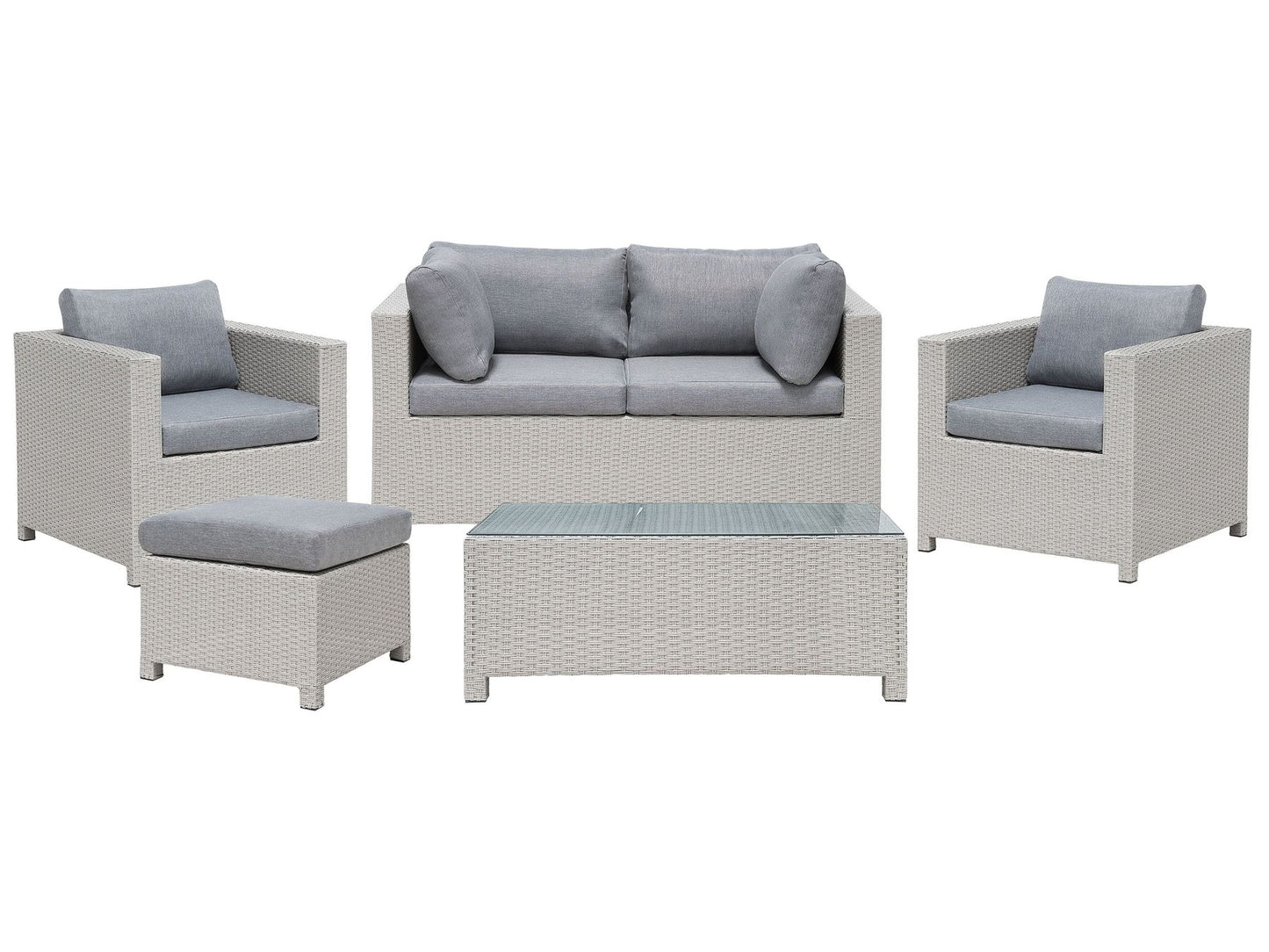 Garden Lounge Set with Table and Ottoman 4 Seater MILANO PE Rattan Light Grey