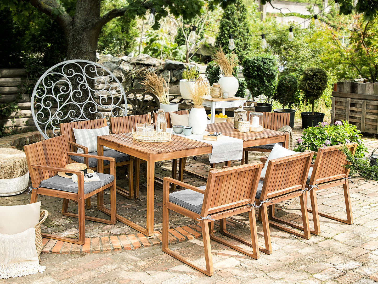 Set of 8 Garden Chairs with Cushions SASSARI Acacia Wood Grey