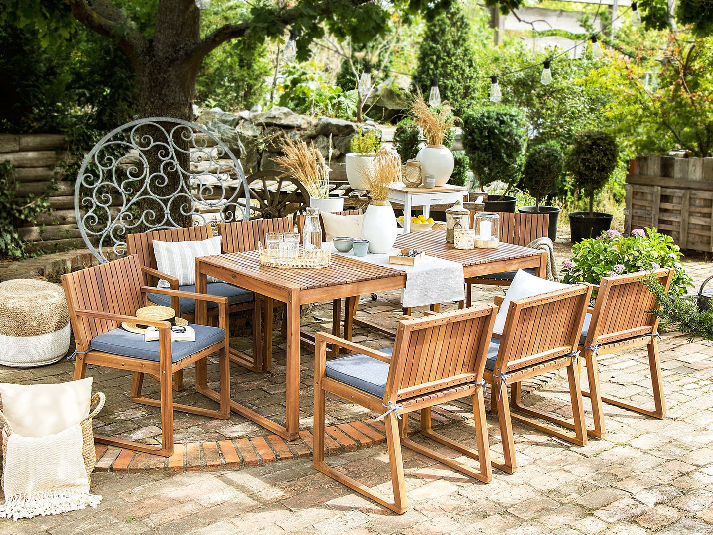 Garden Dining Set 8 Seater SASSARI with Cushions Acacia Wood Blue