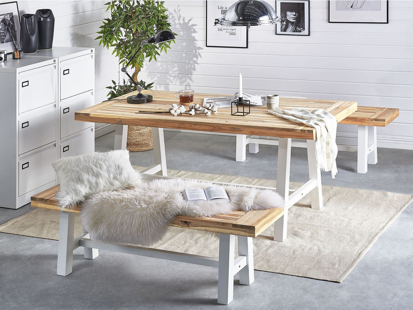 Garden Dining Set 6 Seater SCANIA Acacia Wood White