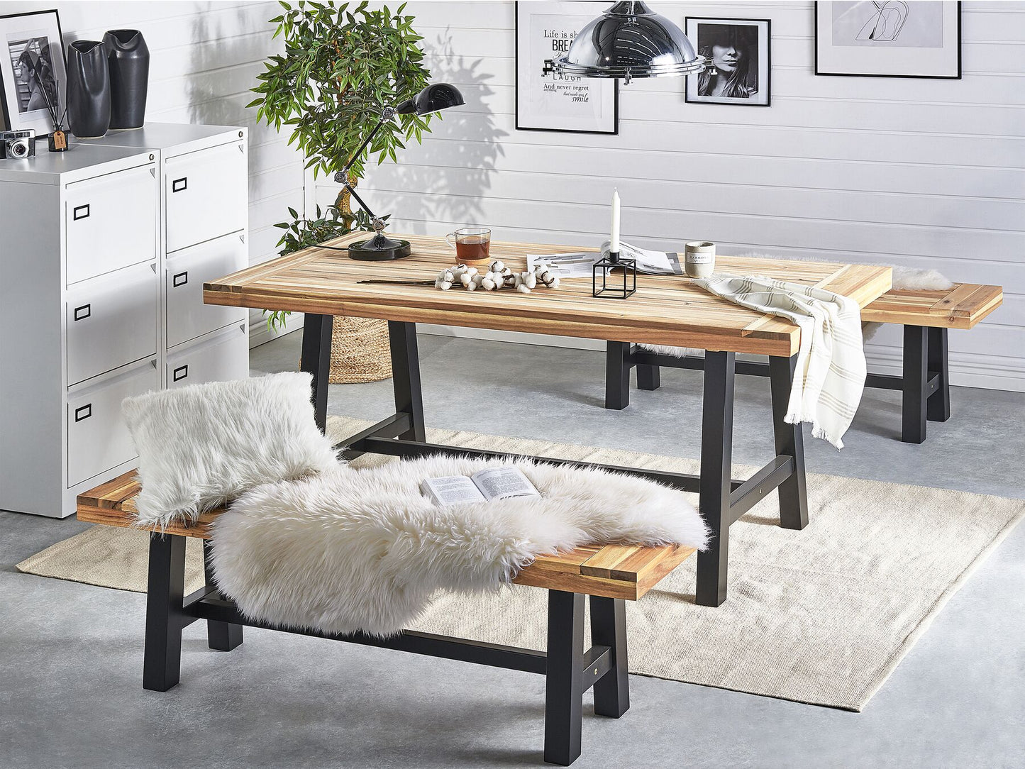 Garden Dining Set 6 Seater SCANIA Acacia Wood Black