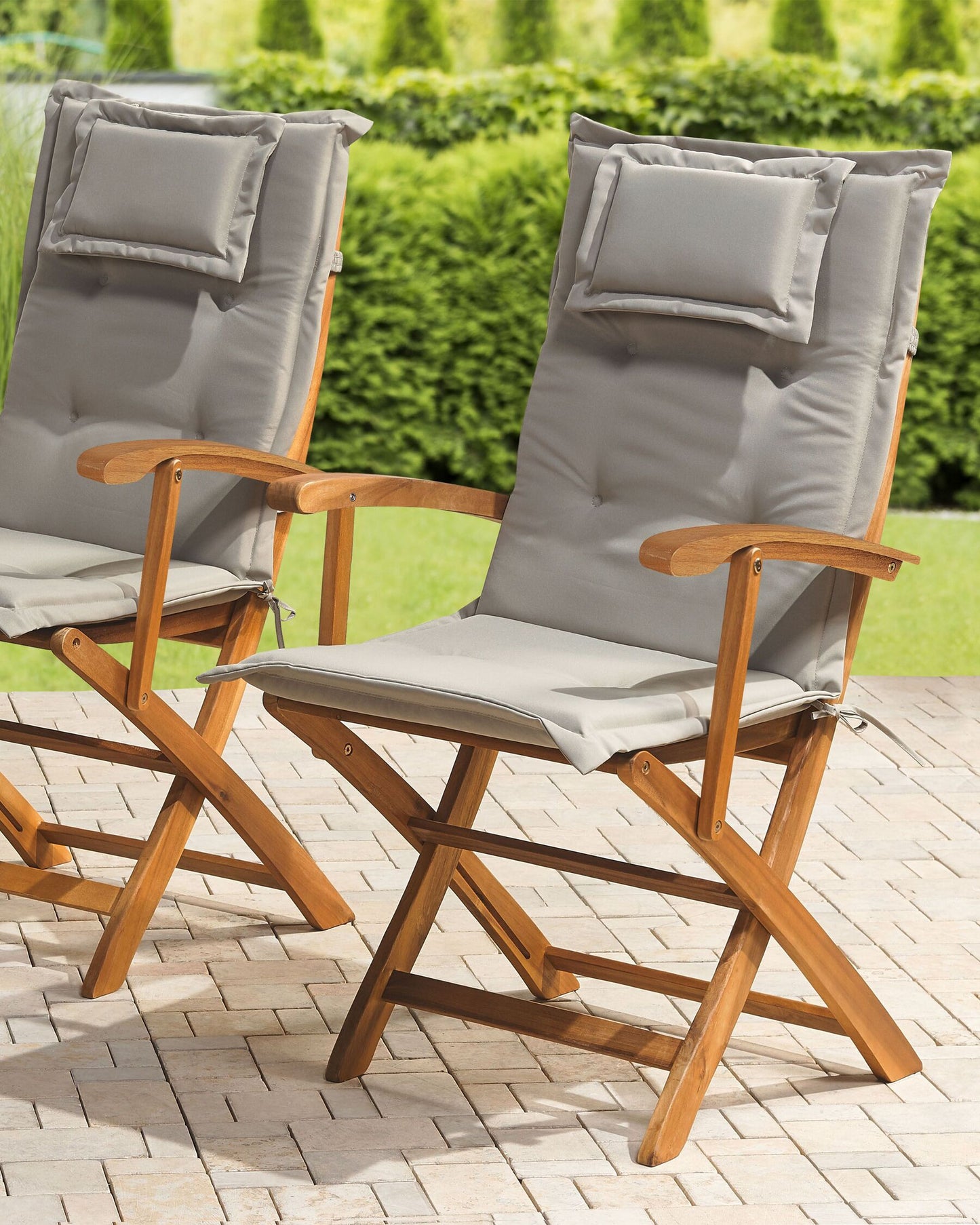 Set of 2 Garden Chairs with Cushions MAUI Acacia Wood Grey