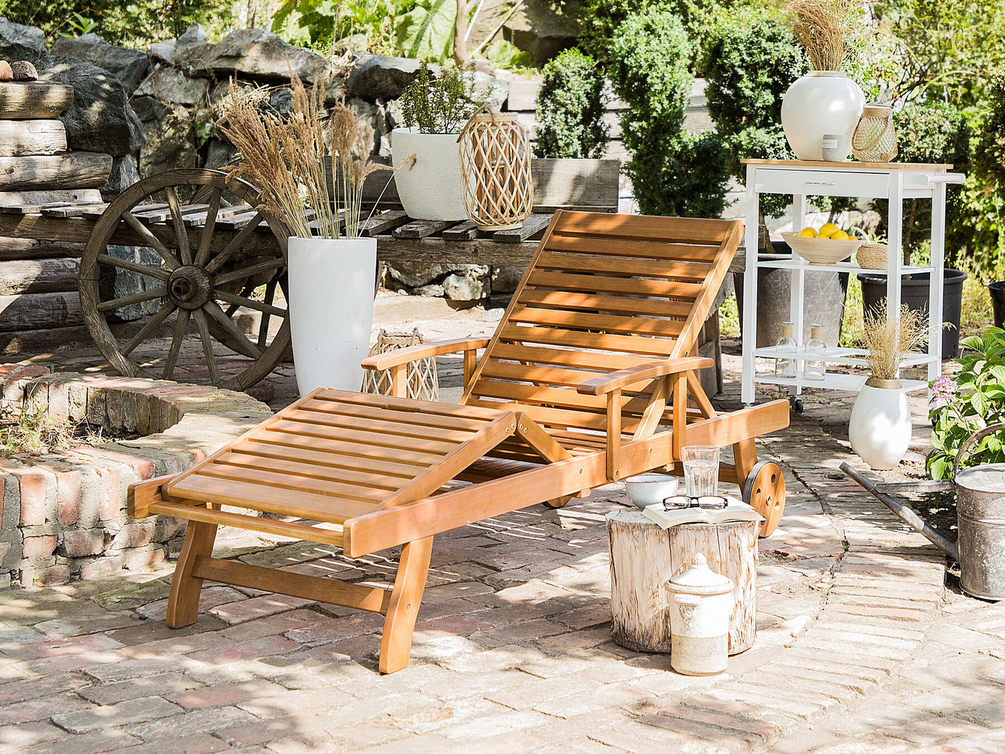 acacia wood reclining sun lounger java