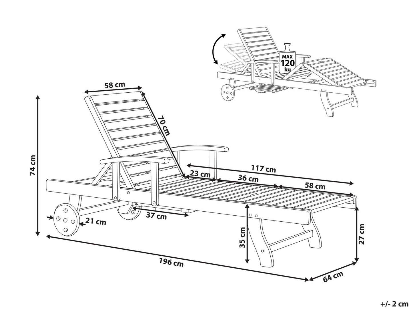 acacia wood reclining sun lounger java