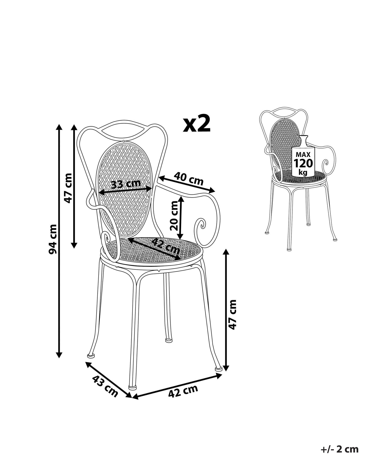 Set of 2 Garden Chairs CILENTO Metal Grey