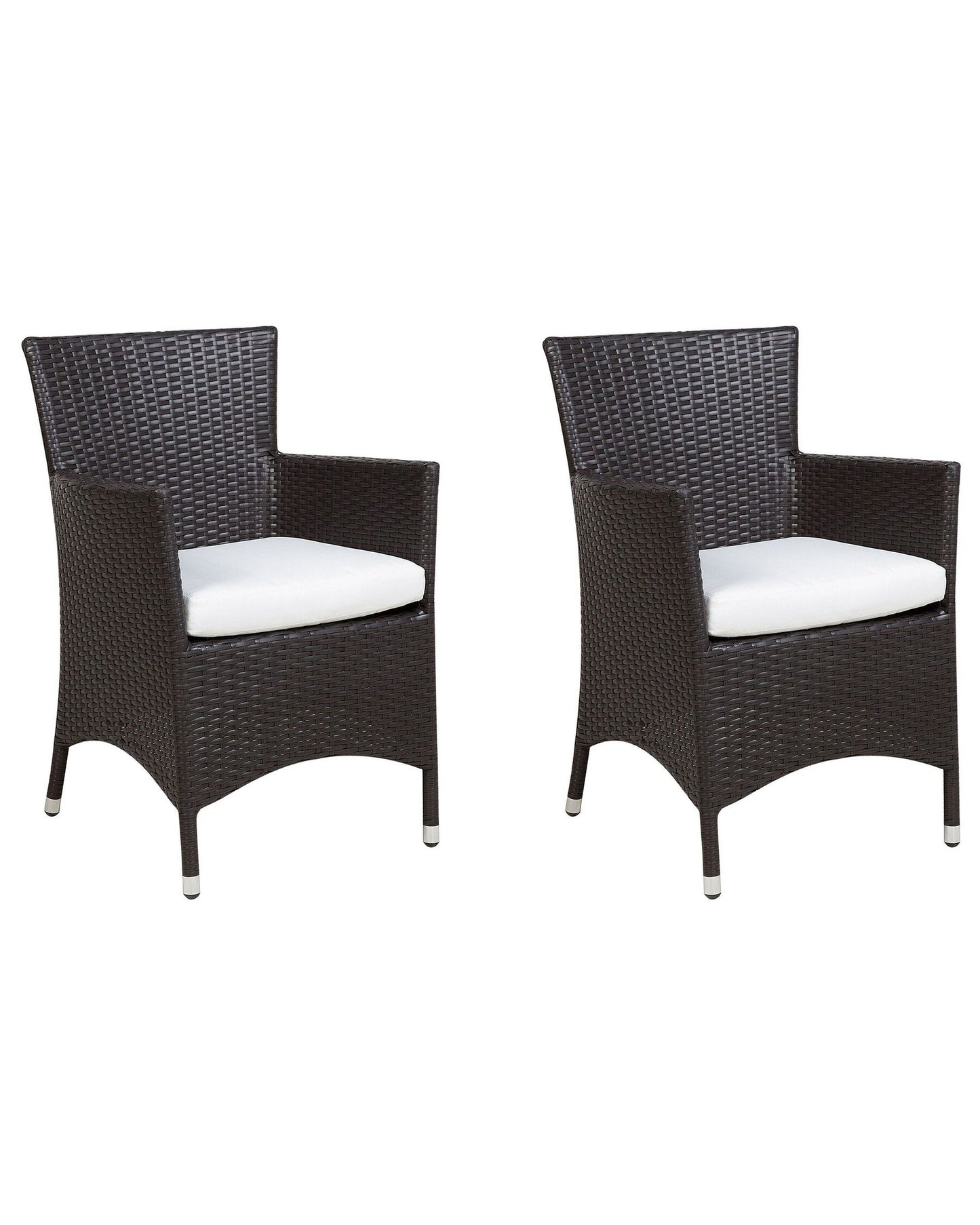 Set of 2 Garden Chairs with Cushions Rattan Dark Brown