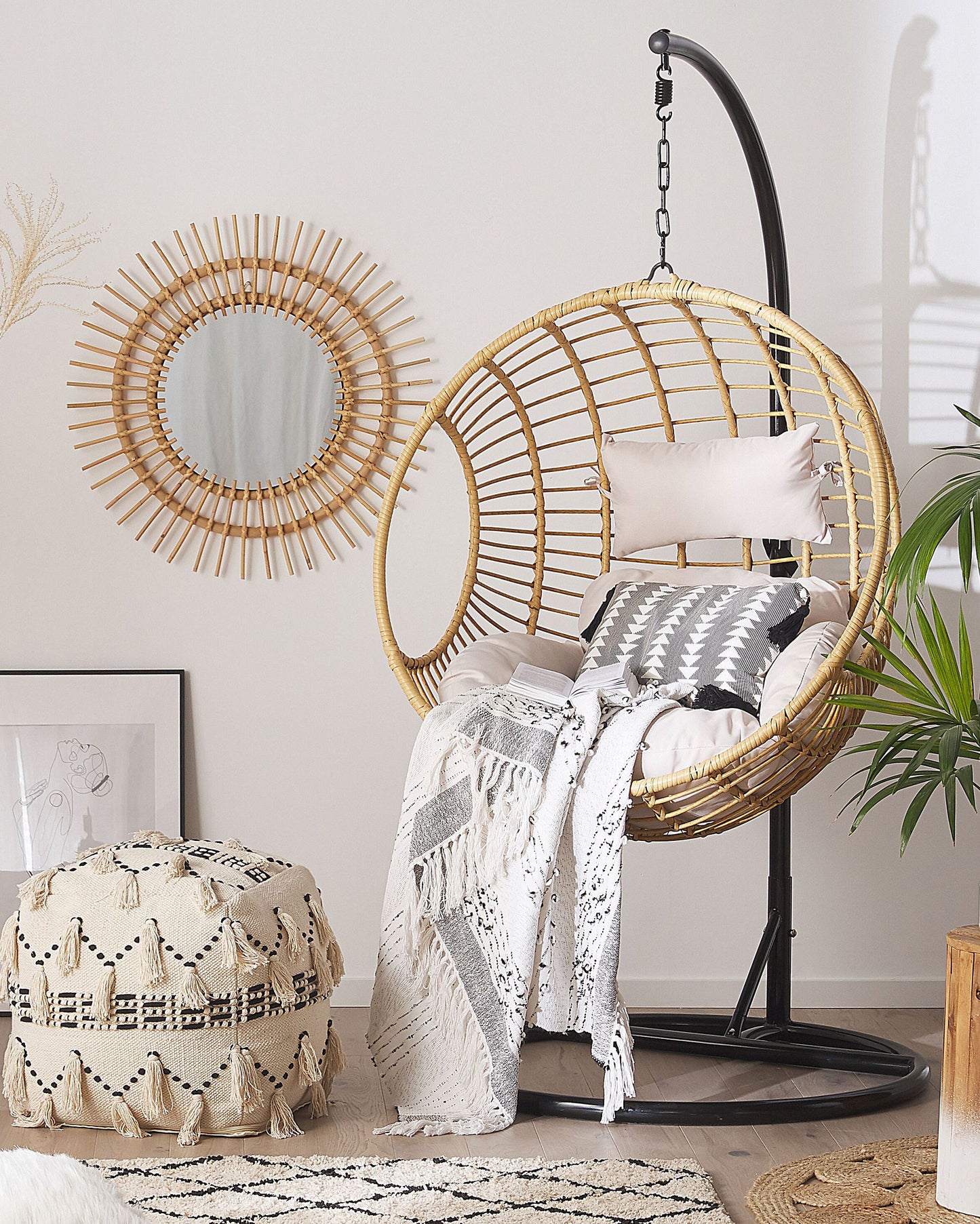 Hanging Chair with Stand Rattan Natural
