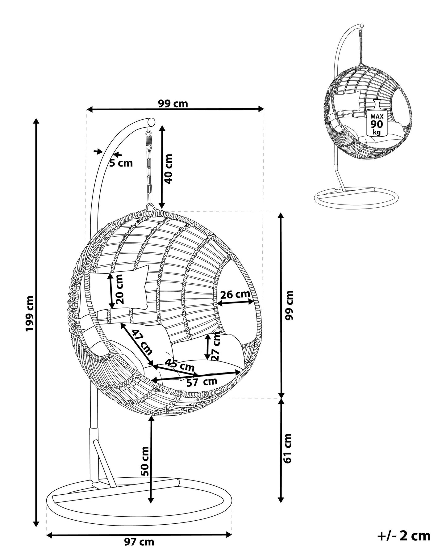 Hanging Chair with Stand Rattan Natural