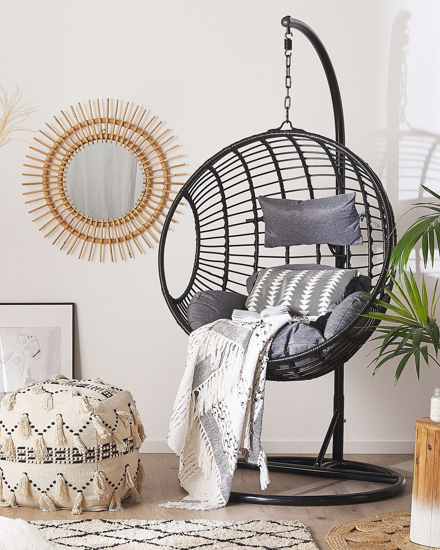 Hanging Chair with Stand ASPIO PE Rattan Black