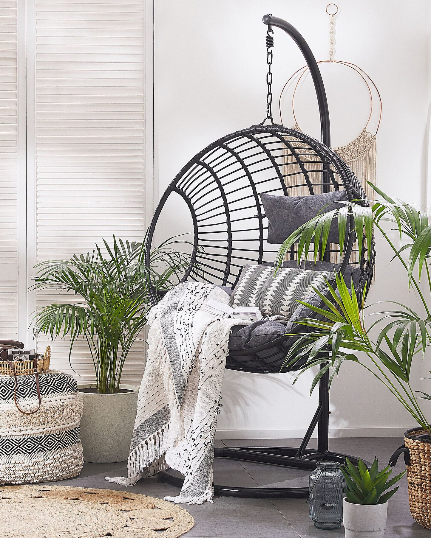 Hanging Chair with Stand ASPIO PE Rattan Black