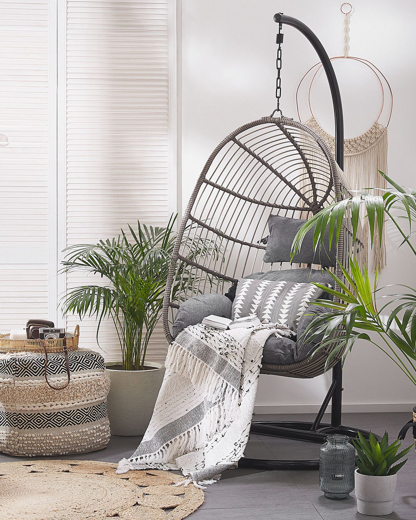Hanging Chair with Stand CASOLI PE Rattan Grey