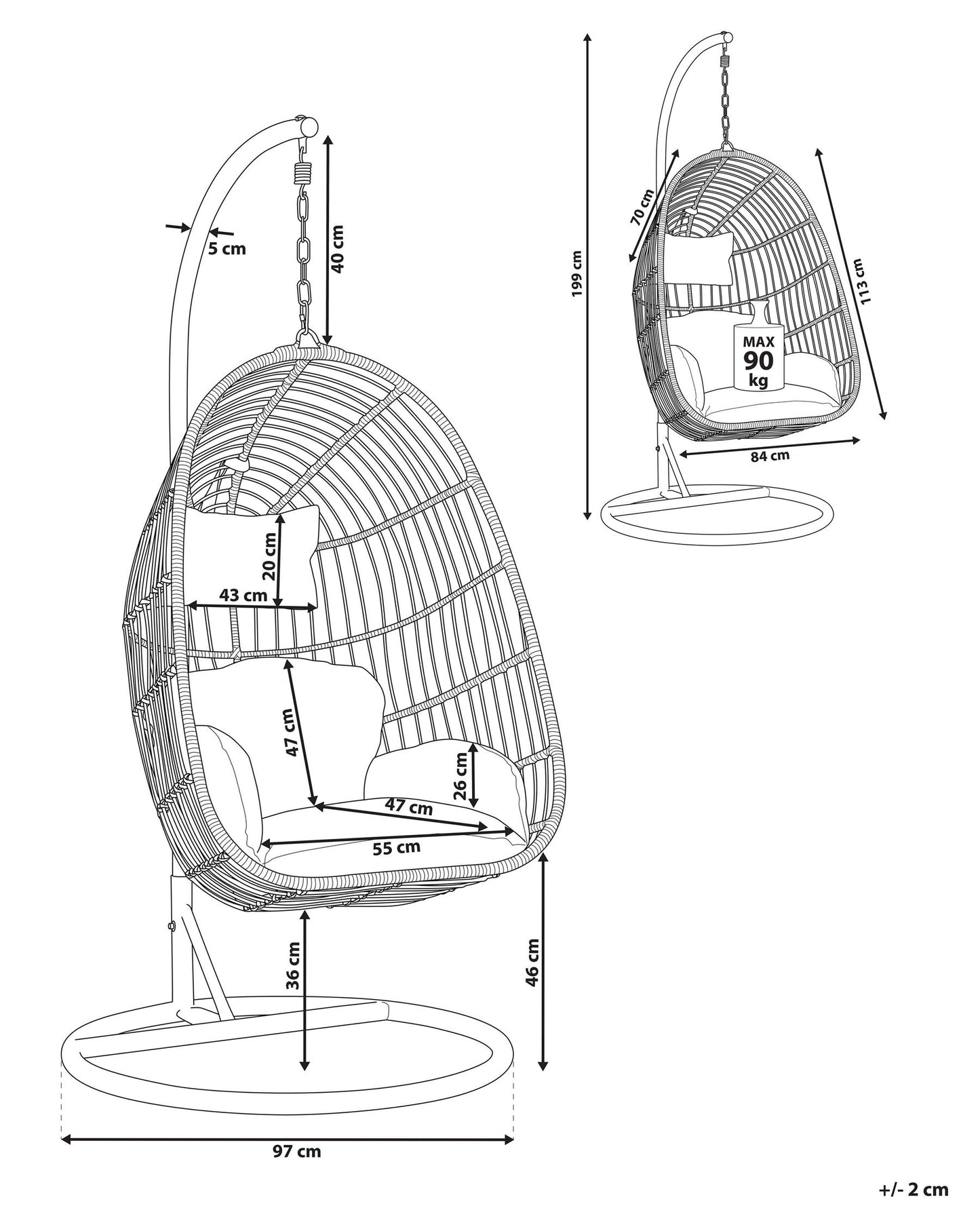 Hanging Chair with Stand CASOLI PE Rattan Grey