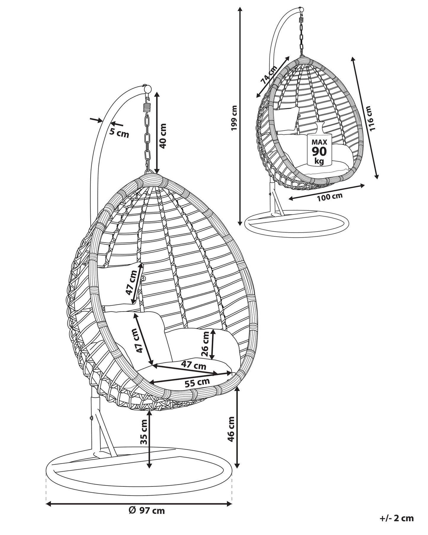 Hanging Chair with Stand TOLLO PE Rattan Black
