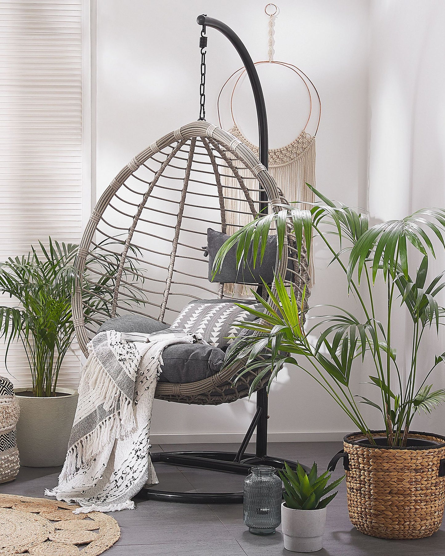 Hanging Chair with Stand TOLLO PE Rattan Grey