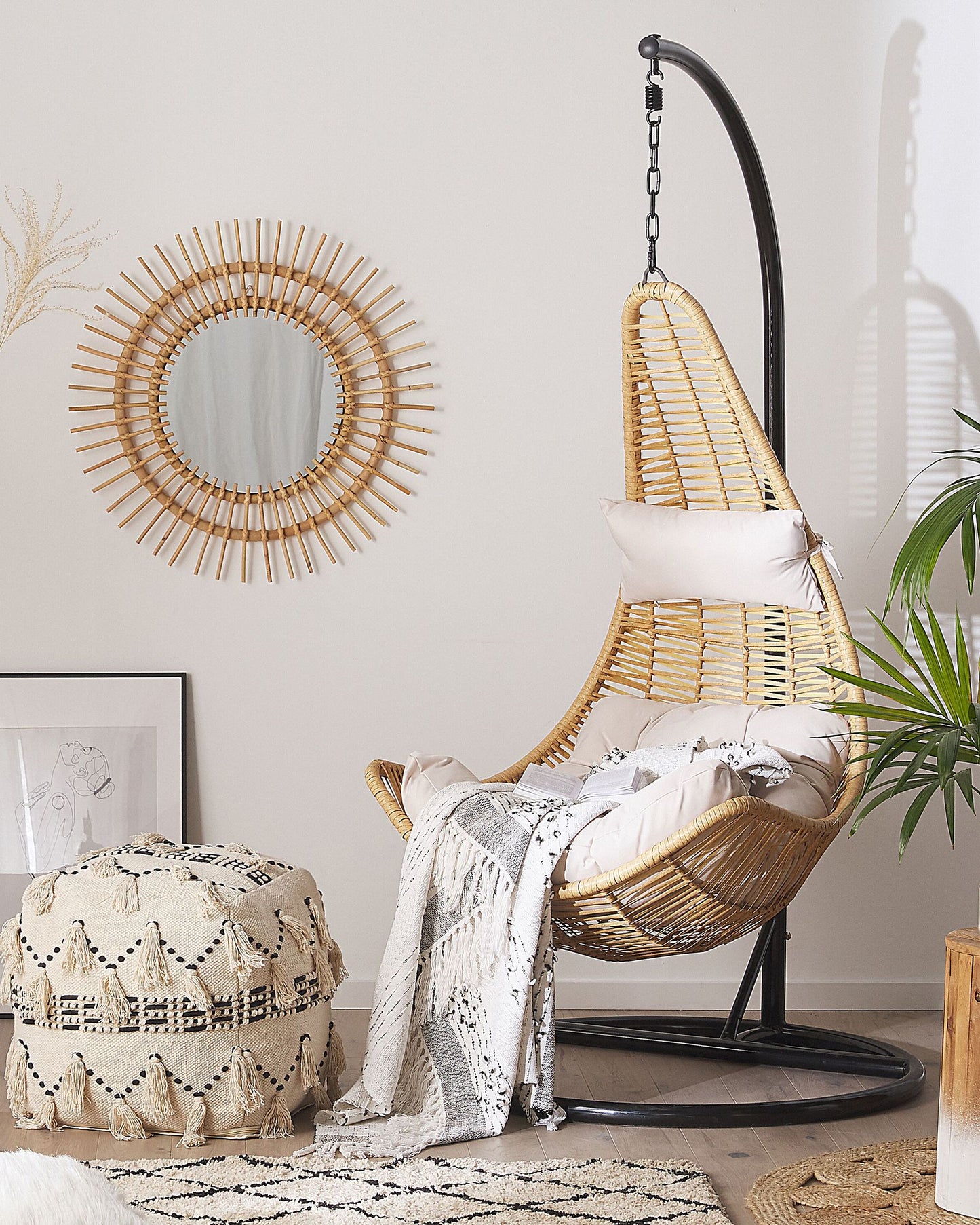 Hanging Chair with Stand ATRI II PE Rattan Natural
