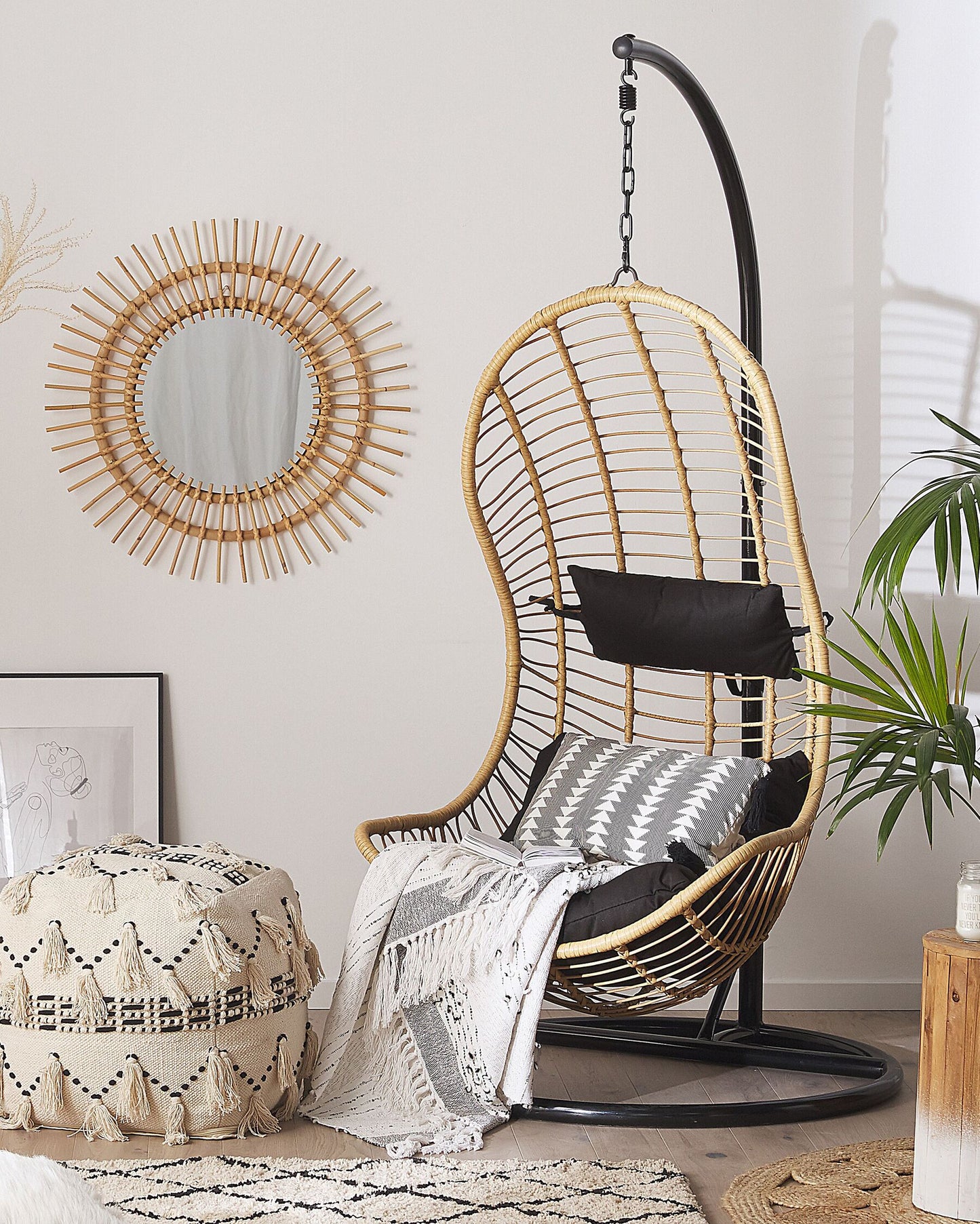 Hanging Chair with Stand PINETO PE Rattan Natural